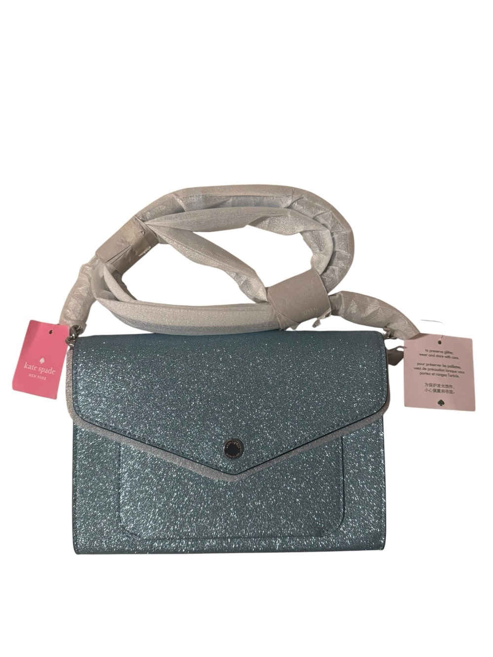 Kate Spade Tinsel Flap Crossbody Bag in Frosty Sky Blue - Picture 2 of 5